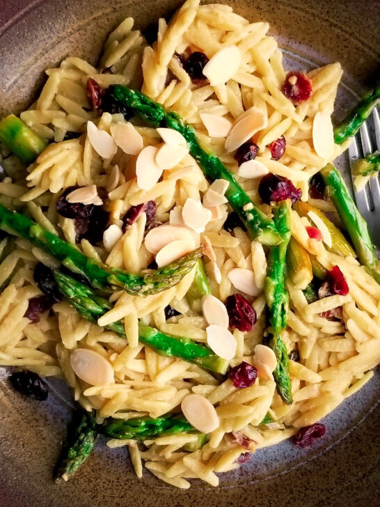 Lemon Orzo with Asparagus, Cranberries and Almonds
