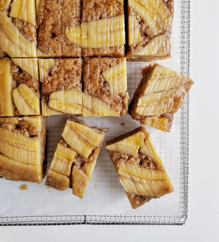 Upside Down Caramel Banana Sheet Cake