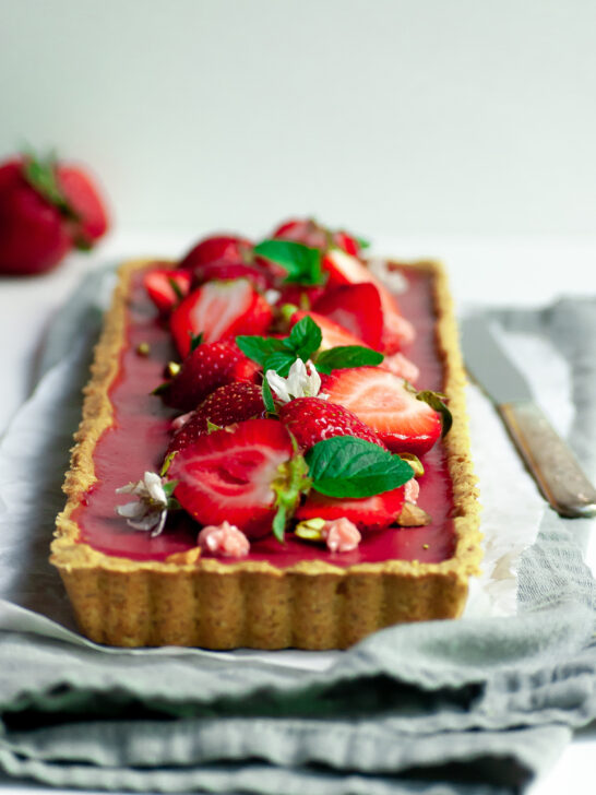 Strawberry Hibiscus Tart in a Pistachio Shortbread Crust