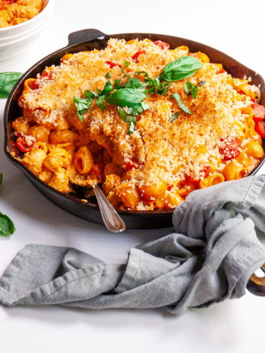 Creamy Pasta with Roasted Tomatoes and Crispy Topping