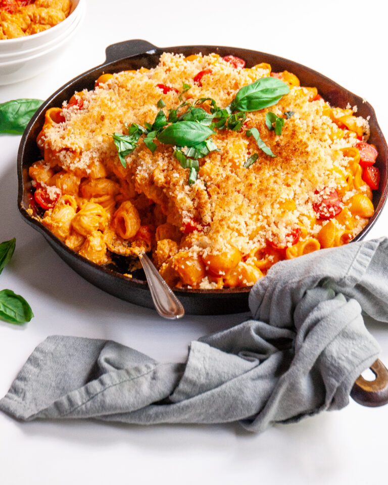 Creamy Pasta with Roasted Tomatoes and Crispy Topping