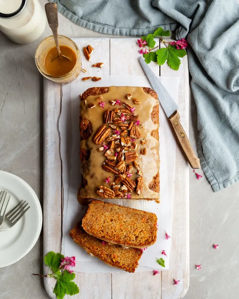 Carrot Spice Loaf with Maple Glaze with 2 slices cut