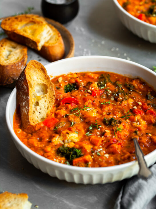 Roasted Garlic Vegetable Stew with Red Lentils & Tomatoes