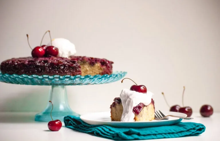 Vegan Upside Down Cherry Almond Cake