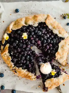 Vegena Blueberry Ginger Galette served with vegan ice cream