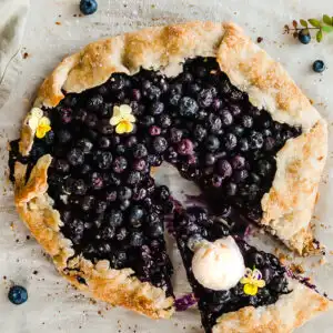 Vegena Blueberry Ginger Galette served with vegan ice cream