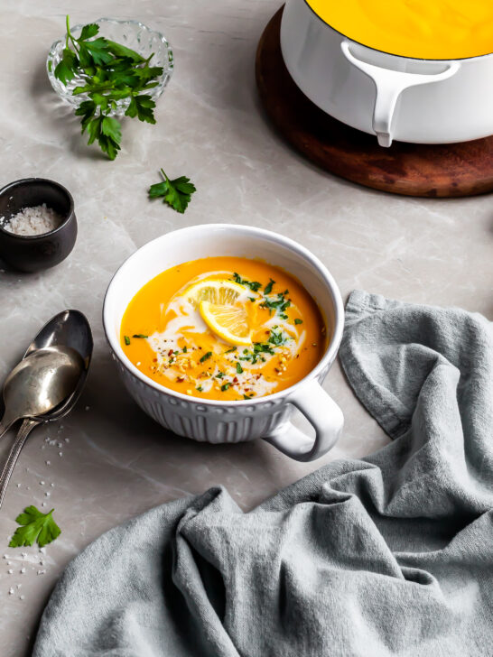 Creamy Curried Carrot, Ginger and Red Lentil Soup