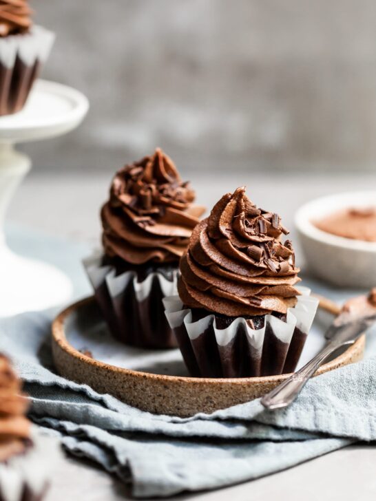 Vegan Chocolate Cupcakes with Fluffy Chocolate Ganache Frosting