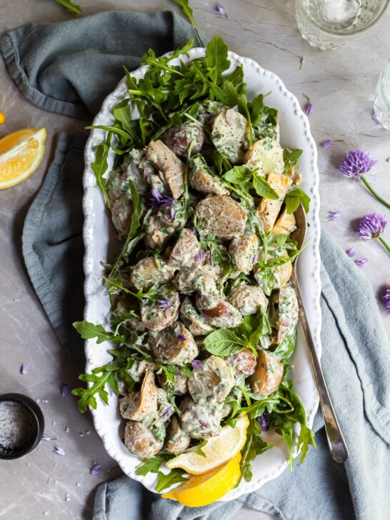 Creamy Vegan Potato Salad with Basil and Artichokes