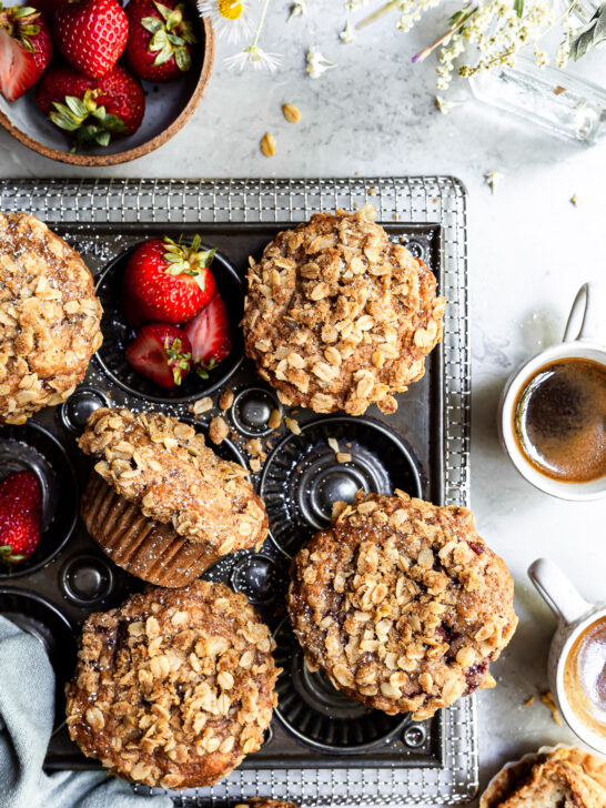 Vegan Roasted Strawberry Muffins with Oat Streusel
