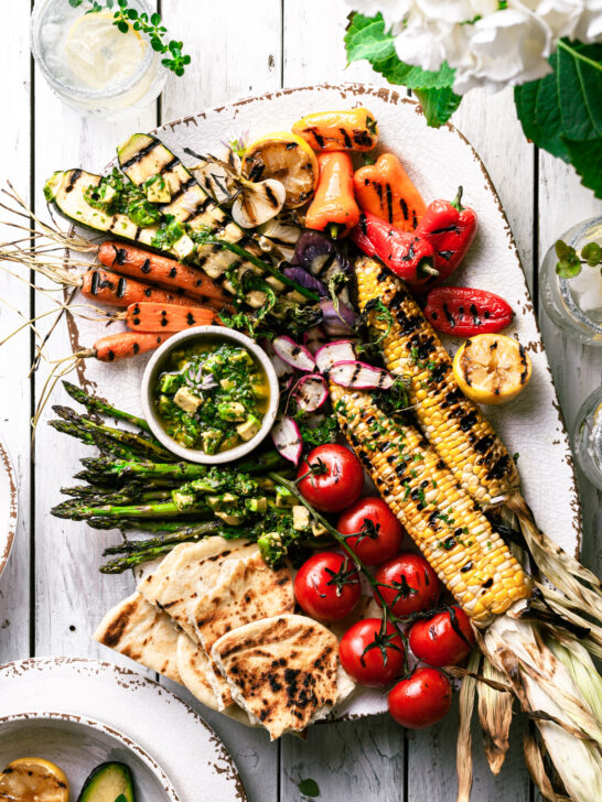 Grilled Vegetables with Avocado Chimichurri Sauce