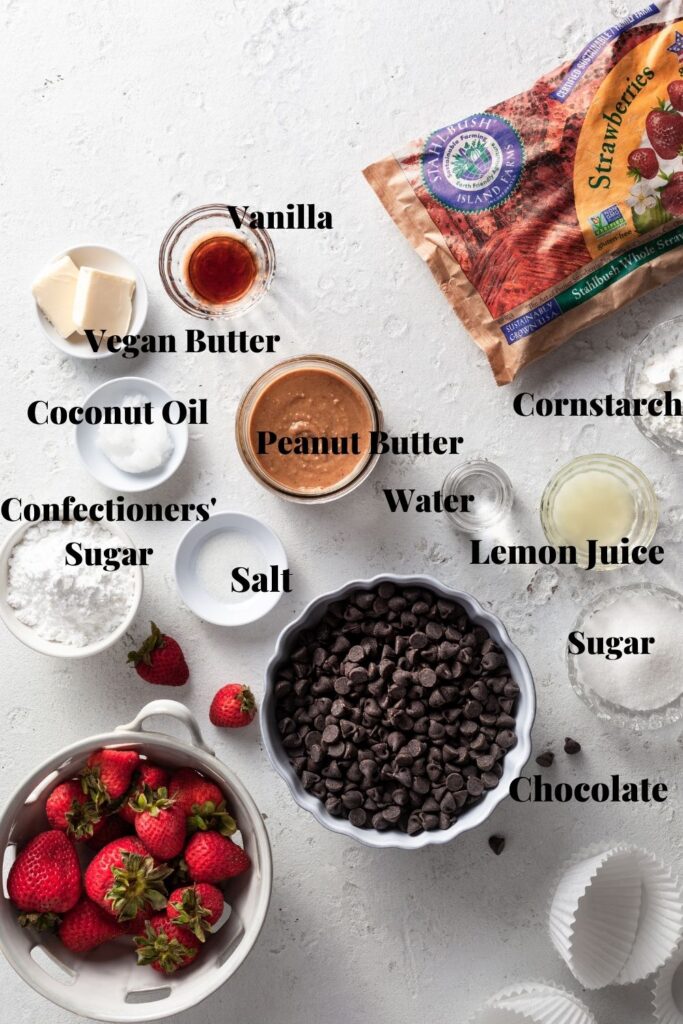 The labelled ingredients needed for the chocolate peanut butter cup recipe