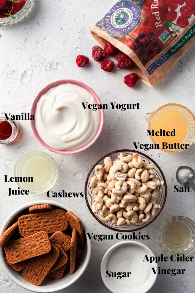 No Bake Cheesecake Jars Ingredients Measured Out on a White Counter