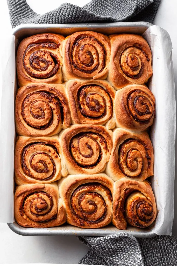 Fig sticky buns out of the oven before being flipped so the glaze is not yet visible. 