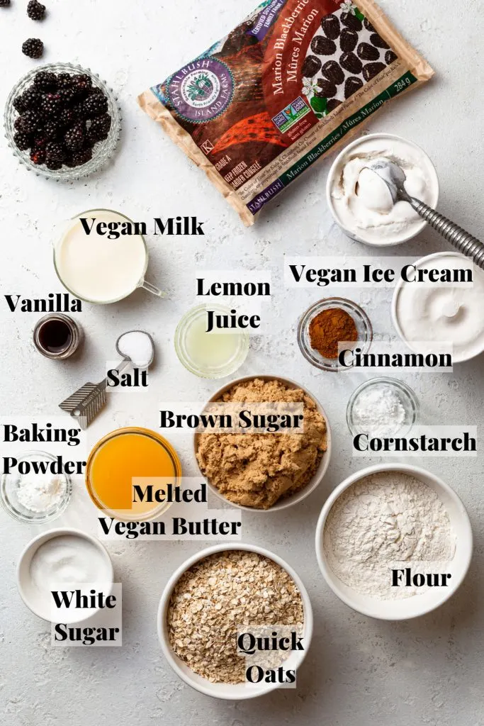 Ingredients measured out in bowls on a white countertop. 